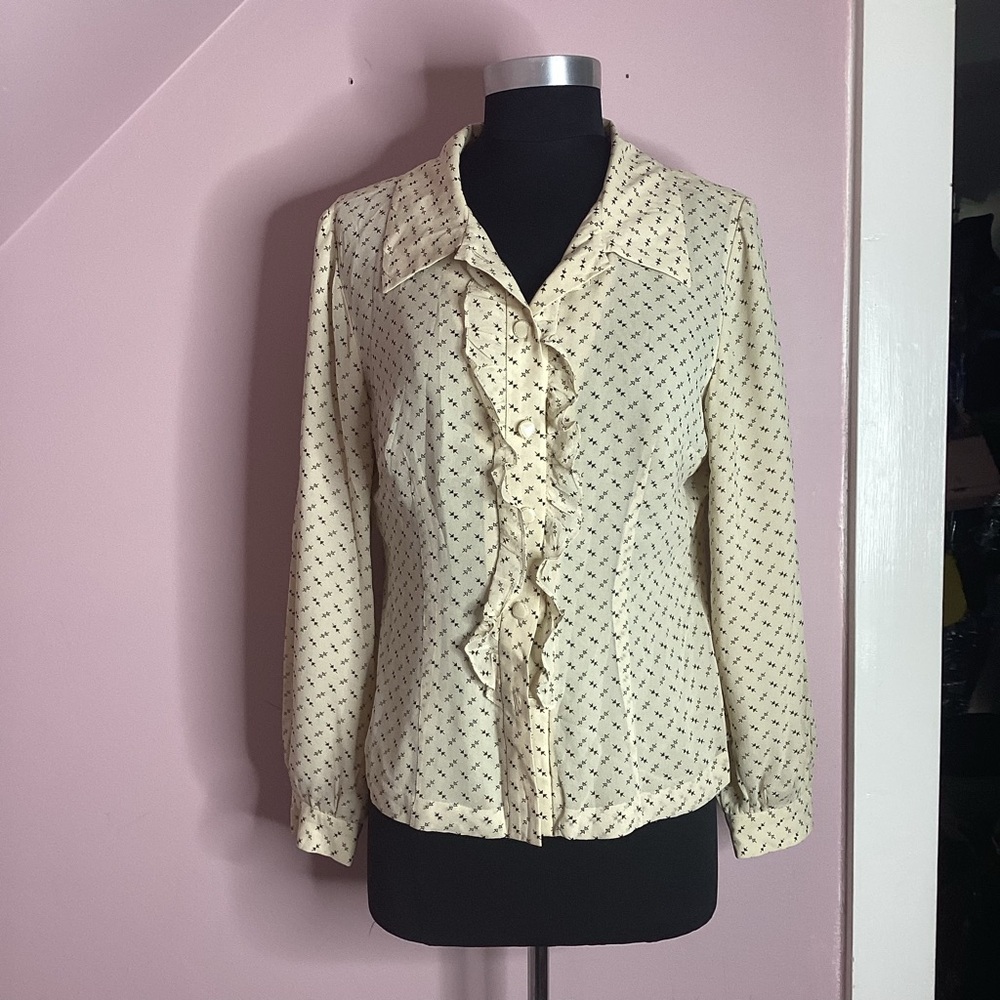 Adiva Cream Ruffle Blouse with Collared Neckline